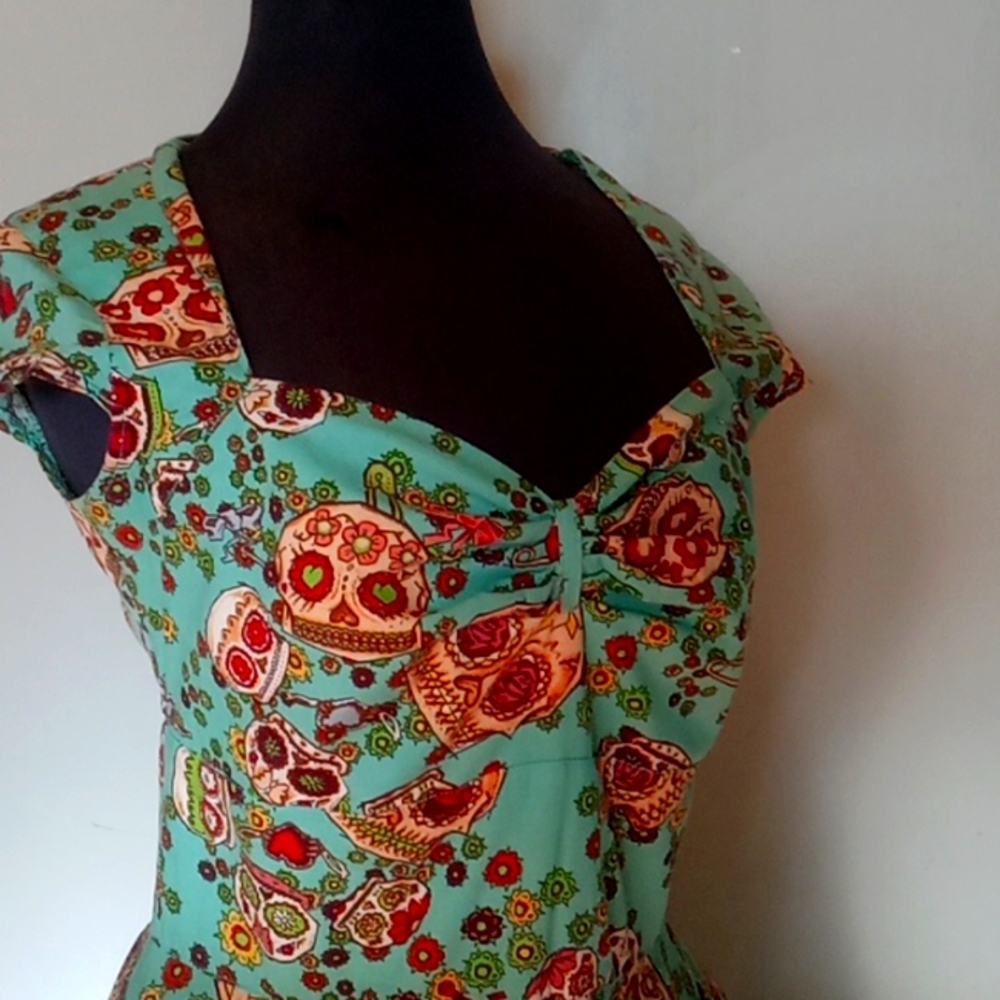 Hell Bunny Day of the dead candy skull retro swing dress XS